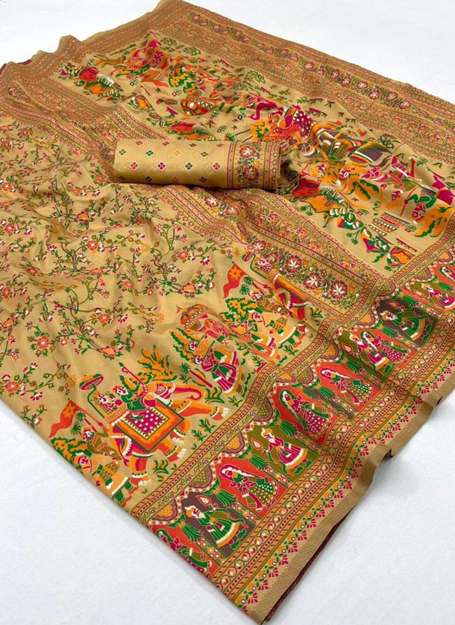 Silk Beige Festival Wear Weaving Saree